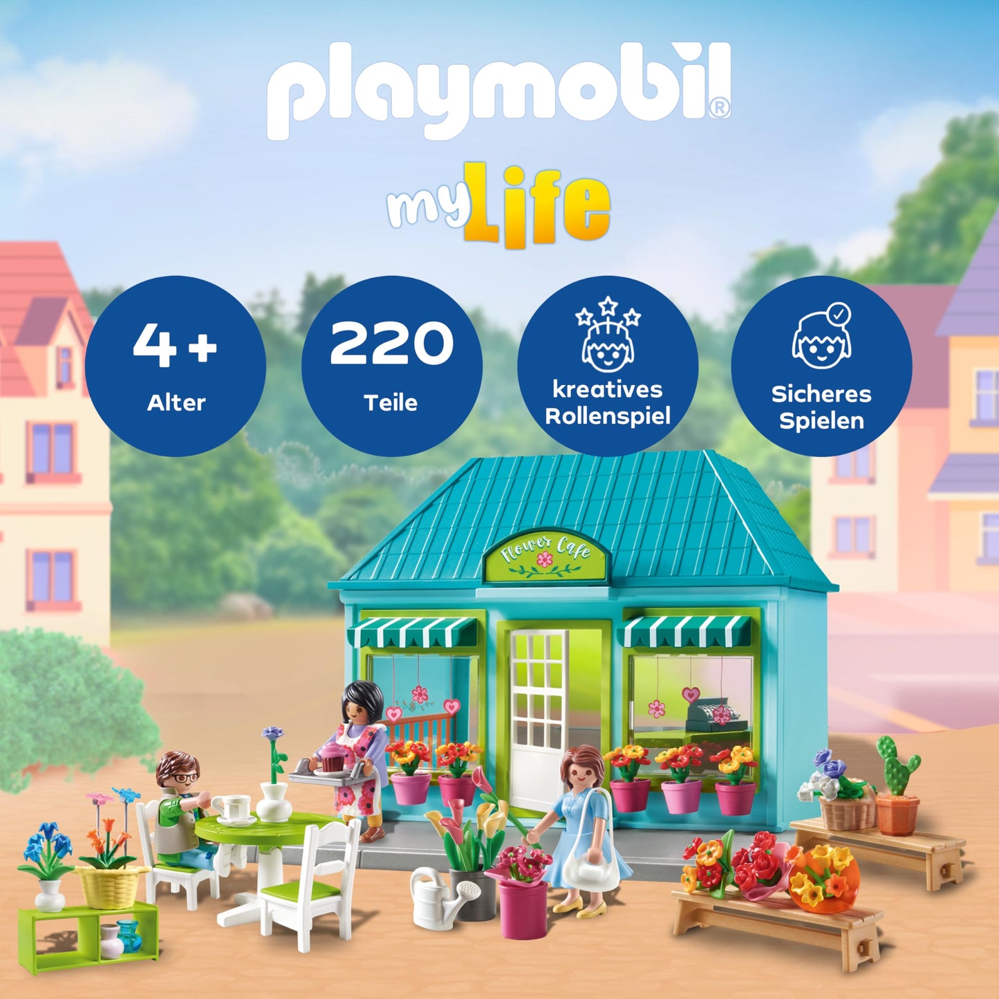 PLAYMOBIL MyLife Promo Pack 71648 Bio-Supermarkt, inklusive Kasse mit Warenlaufband, Einkaufswagen und DREI Figuren, detailreiches Spielzeug für Kinder ab 4 Jahren