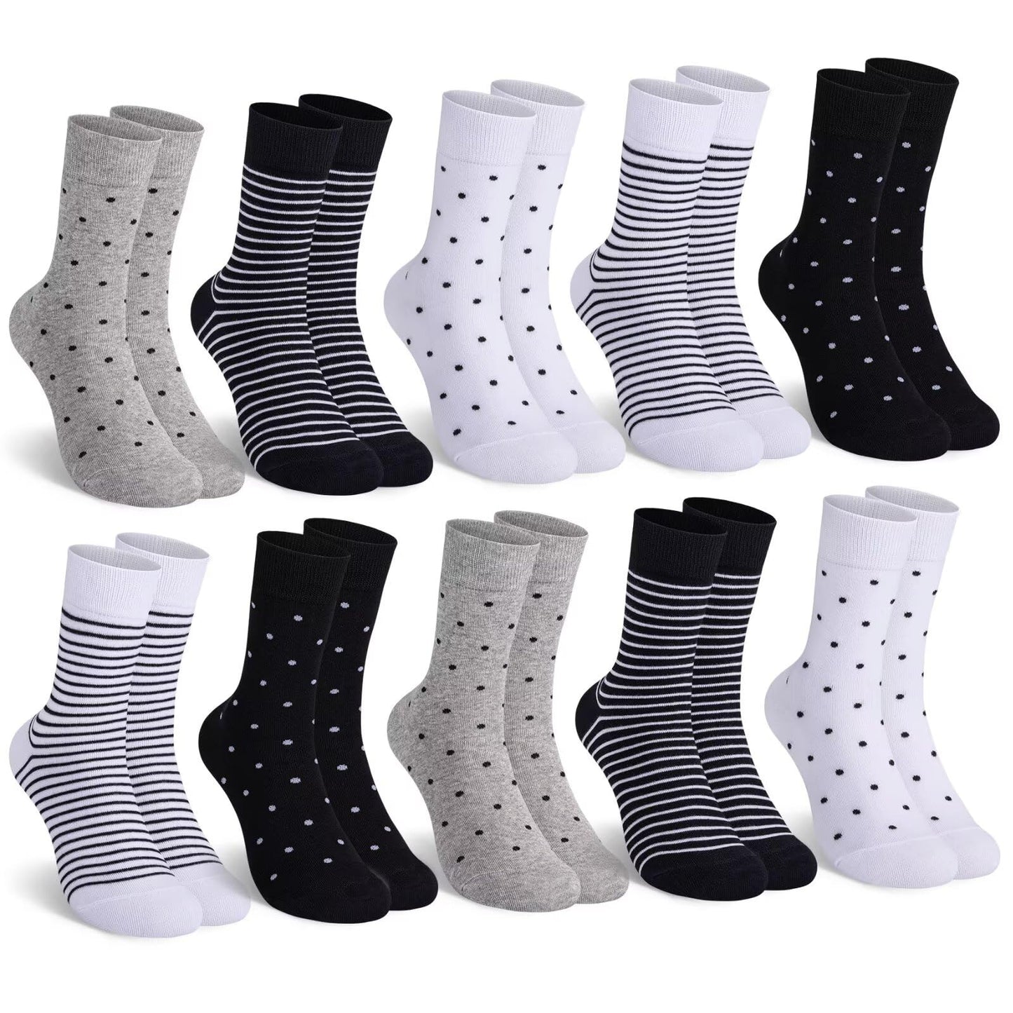 Mowenti Socken Mädchen 35-38 sportsocken strümpfe socks Mädchensocken bunte schwarz Streifen Punkte baumwollsocken 10 Paar