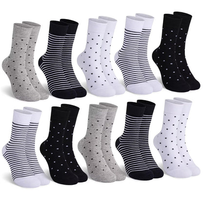 Mowenti Socken Mädchen 35-38 sportsocken strümpfe socks Mädchensocken bunte schwarz Streifen Punkte baumwollsocken 10 Paar