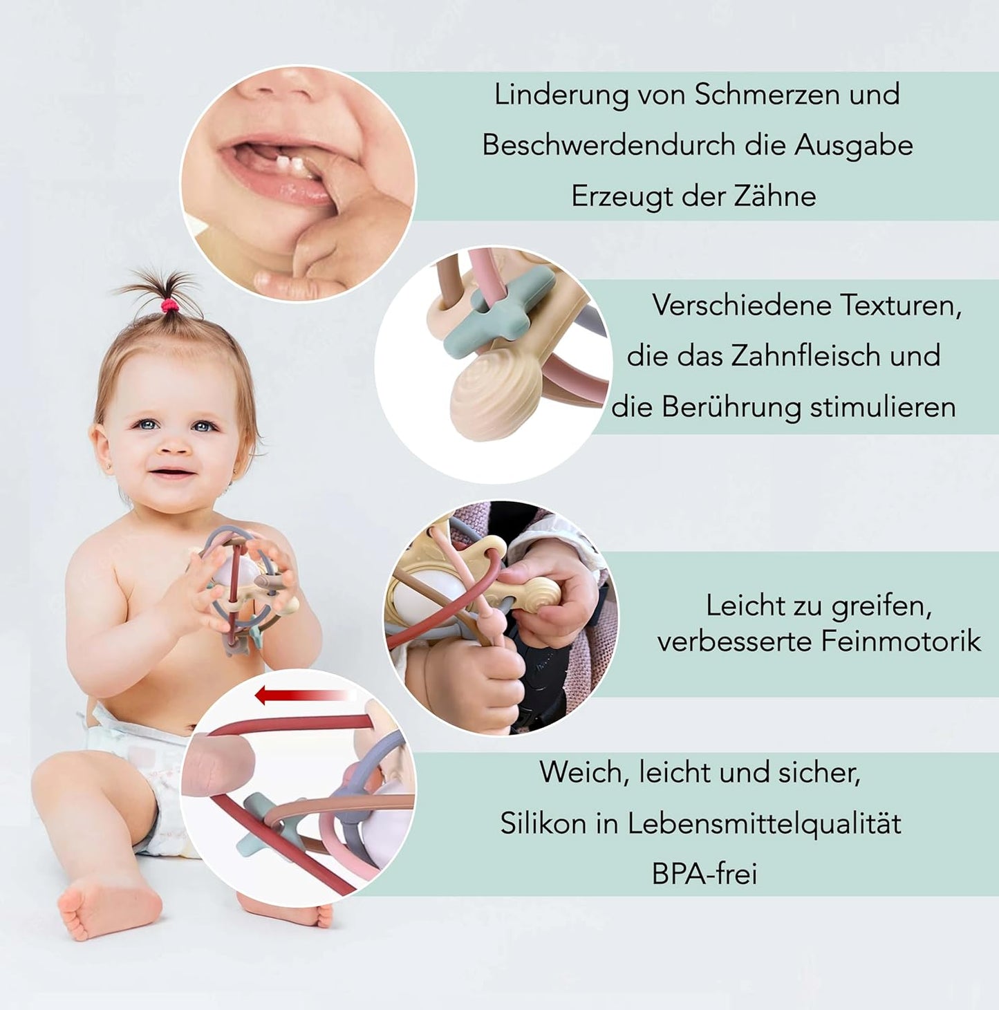 Colifree® - Beißring Baby, Baby Spielzeug ab 3 Monate, Flexibles Design mit Rassel, Beißspielzeug, Zahnungshilfe baby, Greifball für babys, Leicht zu Greifendes, Ideal Fūr Kleine Hände