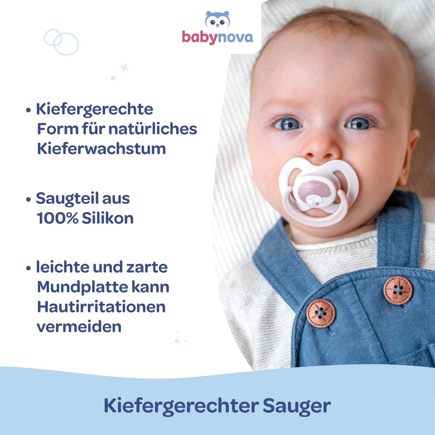 babynova Silikon Schnuller 2er-Set mit Sterilisationsbox - Schnuller Größe 1, 0-6 Monate - kiefergerechter Nuckel – BPA-frei – Made in Germany - Elefanten