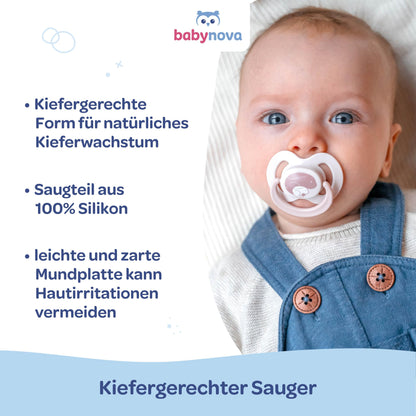 babynova Silikon Schnuller 2er-Set mit Sterilisationsbox - Schnuller Größe 1, 0-6 Monate - kiefergerechter Nuckel – BPA-frei – Made in Germany - Elefanten