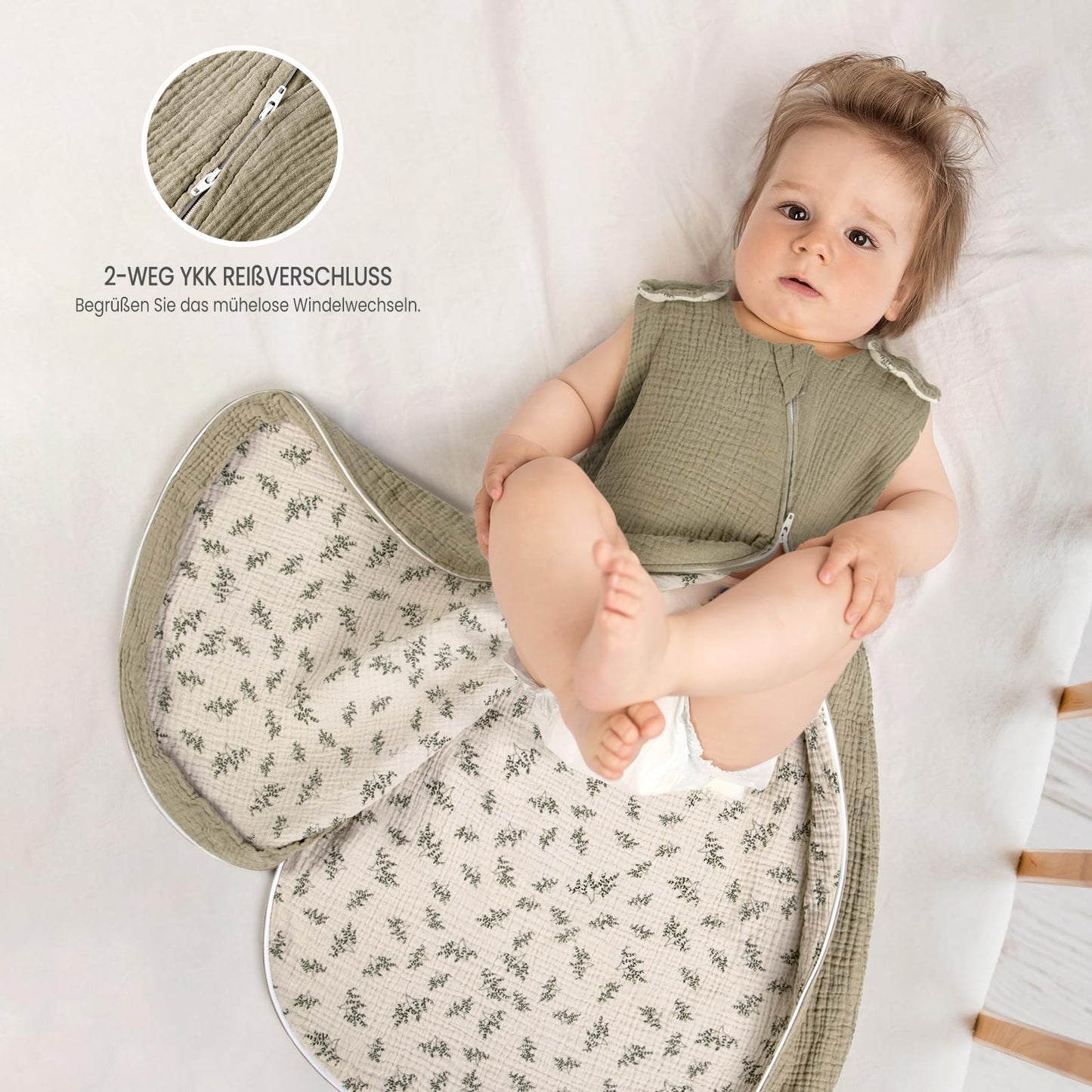 lulumoon Baby Sleeping Bag for 3-9 Months: Muslin Sleeping Bag Baby for Boys and Girls - Cotton Baby Sleeping Bag for 70 cm All-Year Children's Room