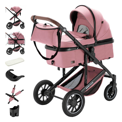 Daliya® FLEXI-PRO M 2in1 Kombikinderwagen & Buggy – XXL-Set, Reise-Kinderwagen mit Einhand-Abnahme, Wetterschutz, Sportsitz, Wickeltasche, Spieltisch, Regenschutz, dicke Matratze (Olivgrün)