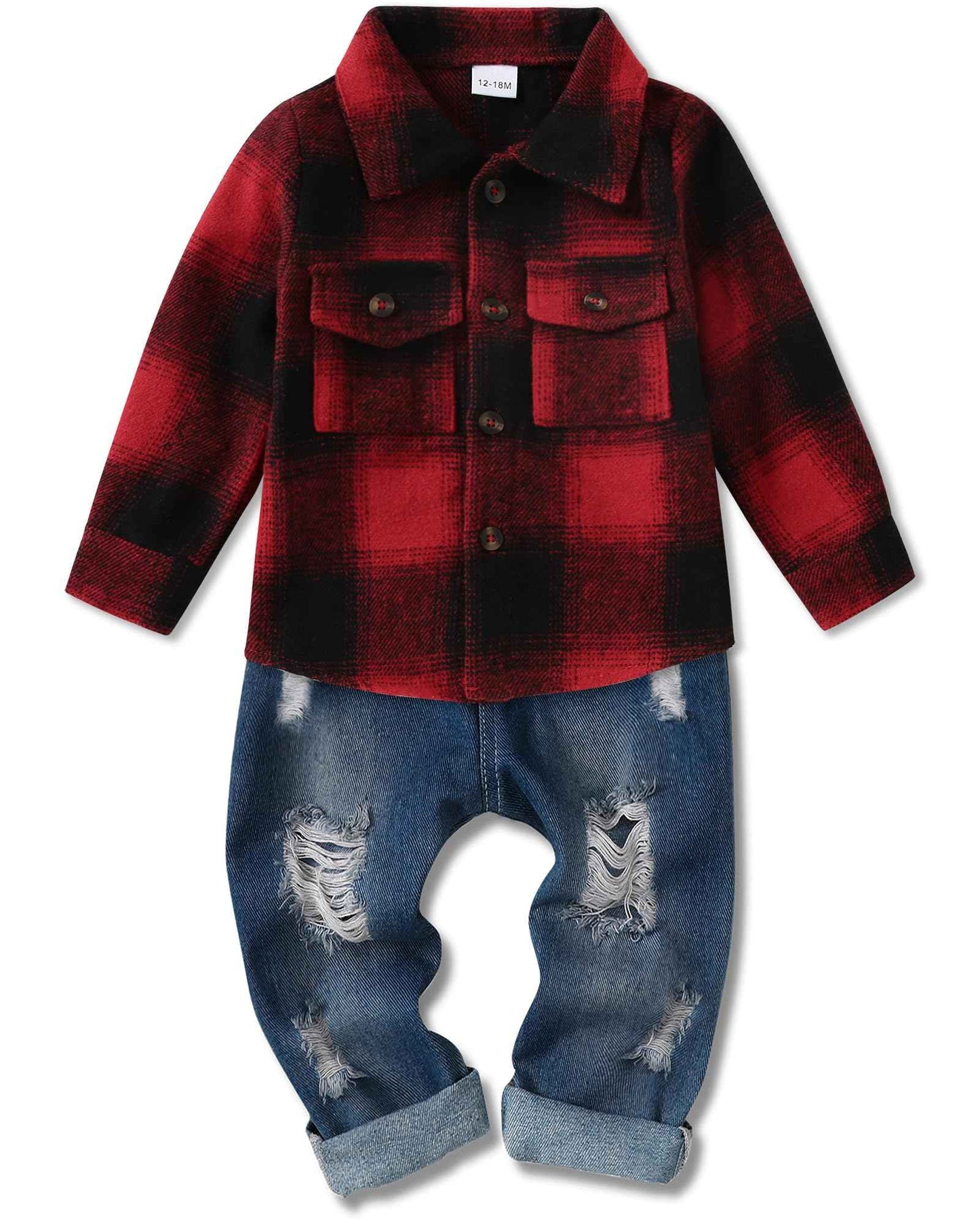 Lufebut Baby Clothing Boys 12 Months - 4 Years Winter Baby Clothing Outfit Set Long Sleeve Checked Top + Trousers Clothing Sets for Children Boys
