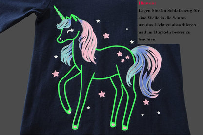 EULLA Kinder Mädchen Schlafanzüge Langarm Baumwolle Winter Pyjama Set Einhorn Prinzessin Dino Hase Eule Zweiteilig Nachtwäsche 1-10 Jahre 92 98 104 110 116 122 128 134 140