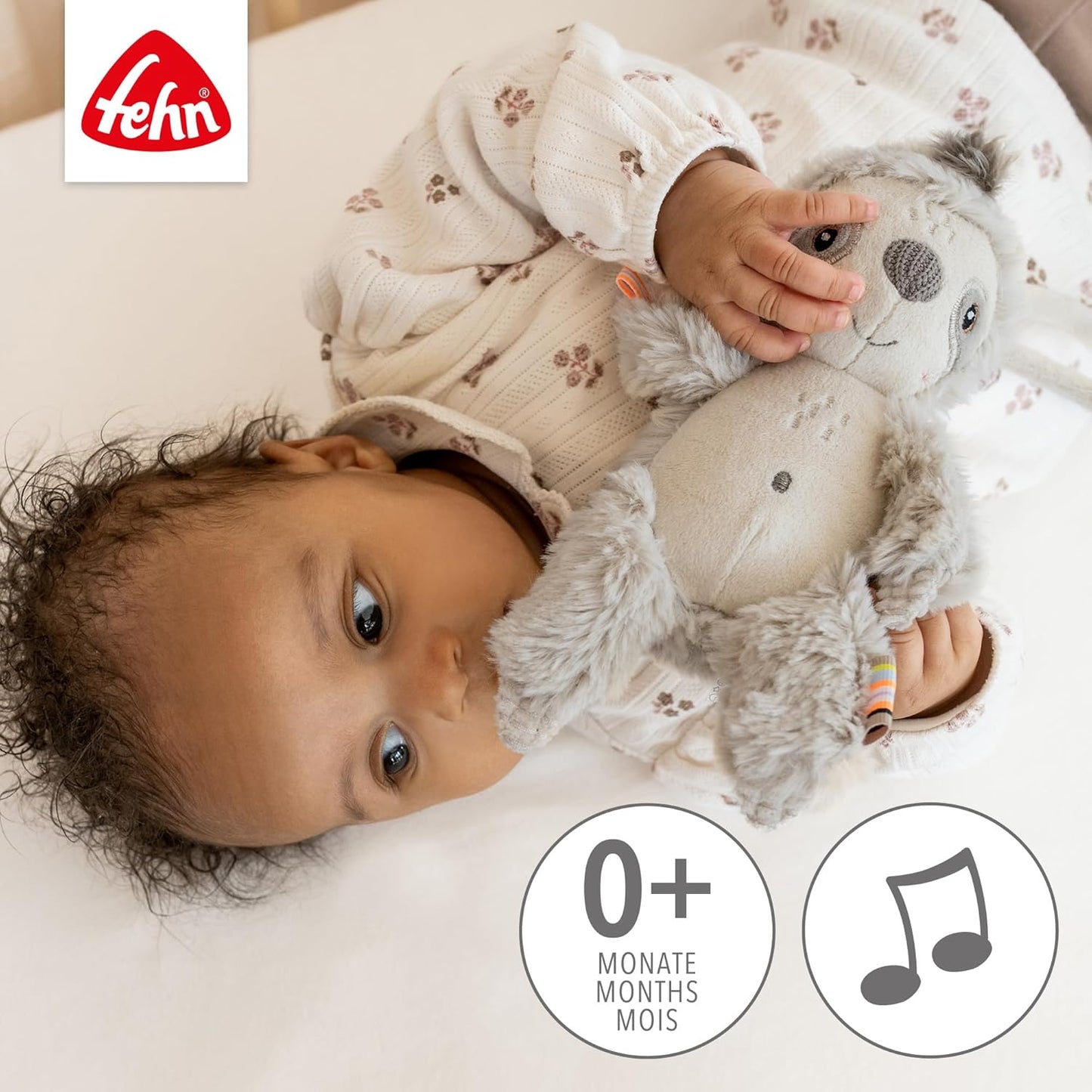 Fehn Mini-Spieluhr Faultier – Kuscheltier & Einschlafhilfe: Aufzieh-Spieluhr mit sanfter Melodie "Weißt du wieviel Sternlein stehen" – für Babys und Kleinkinder ab 0+ Monaten