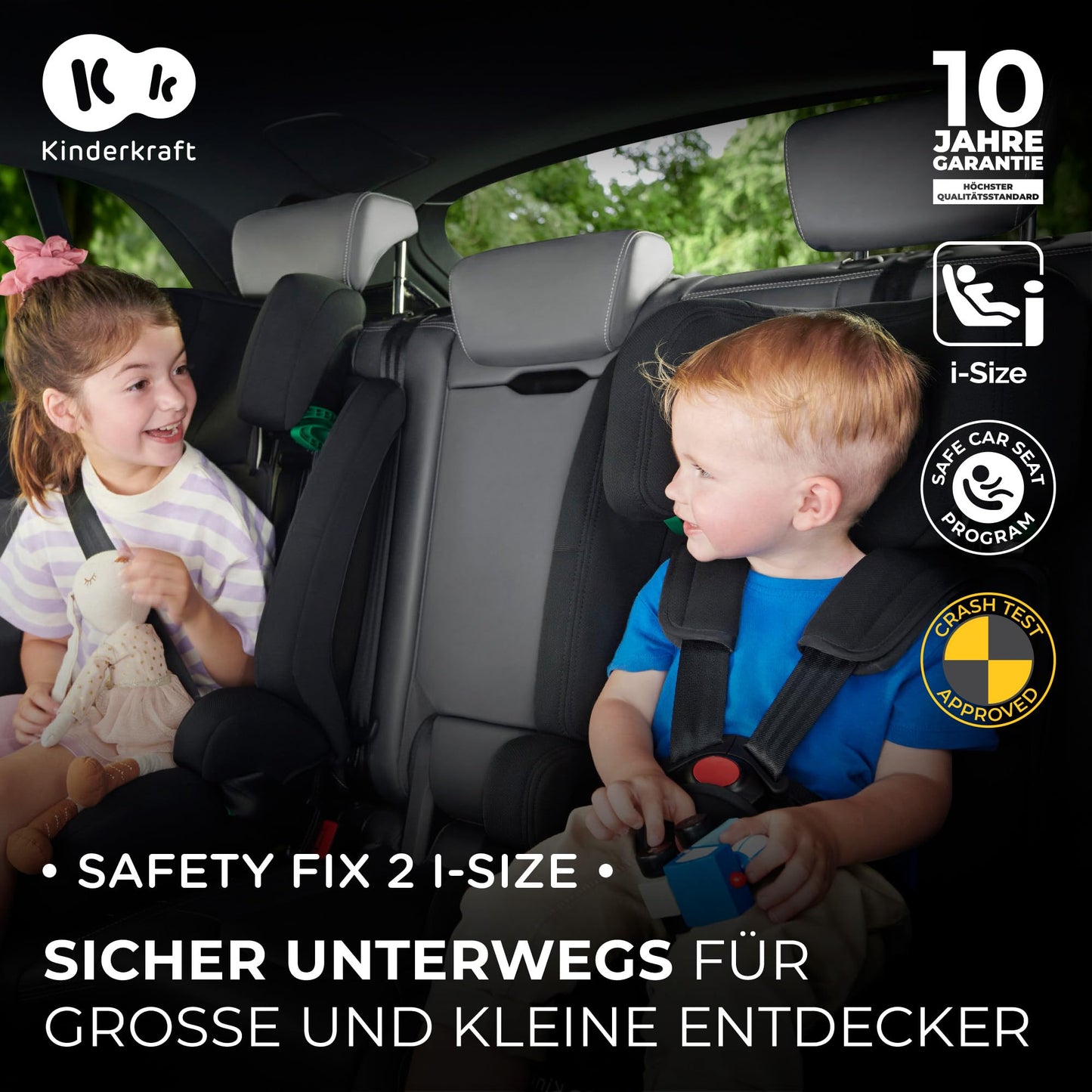 Kinderkraft SAFETY FIX 2 I-SIZE 76-150 cm Kindersitz 9-36 kg, Kinderautositze mit isofix, Einstellung der Kopfstütze, spezielle Sicherheitssysteme, 5 punkt gurte, Einsatz im set, Schwarz