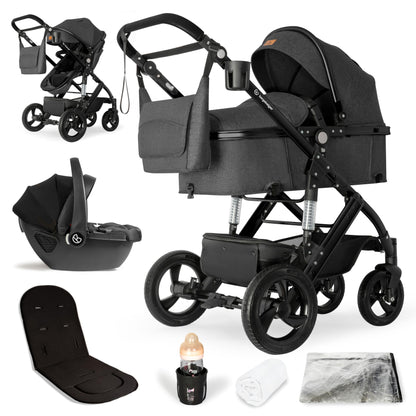 Bergsteiger Nizza 3 in 1 Kinderwagen, Kombikinderwagen Komplettset, Auto-Babyschale & Isofix Station, Babywanne & Buggy Sportsitz inklusive