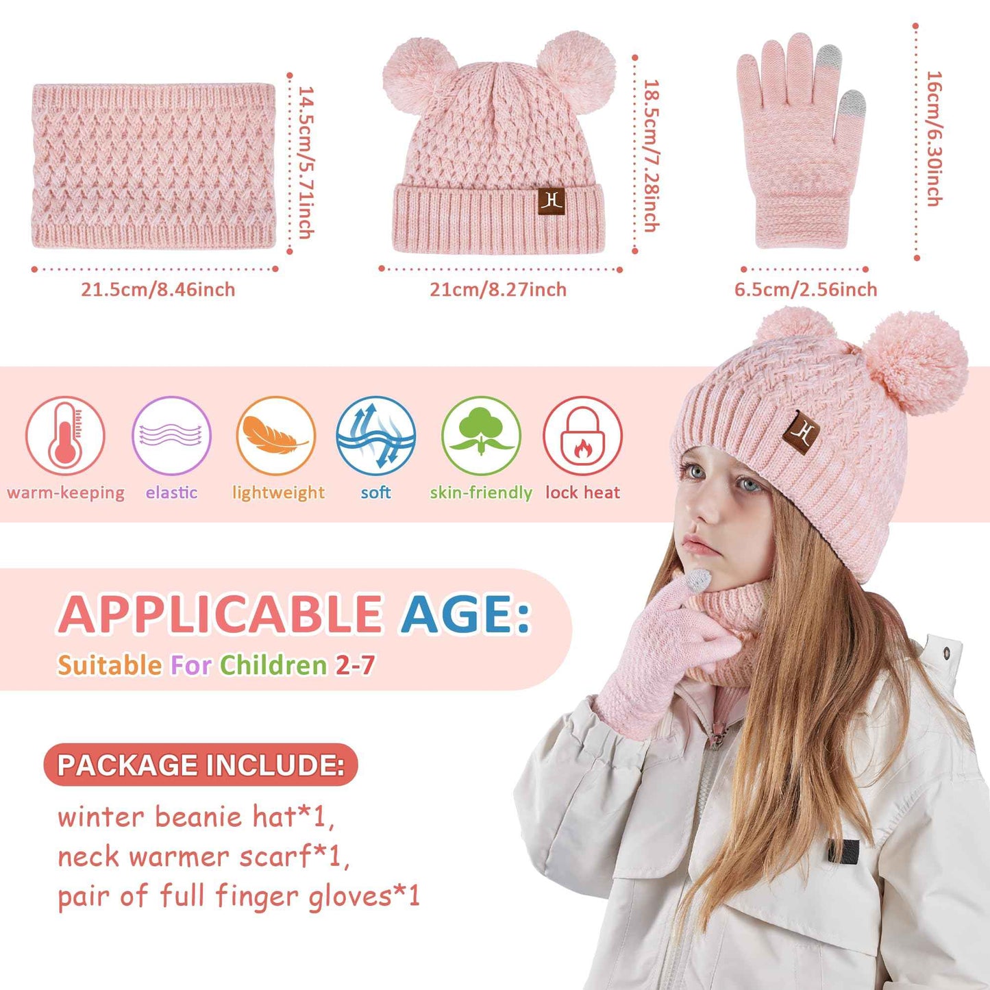 Children's Winter Hat Loop Scarf Touchscreen Gloves Set 2 3 4 5 6 7 Years Toddler Winter Hat Beanie Tube Scarf Knitted Pom Hats Gift Girls Boys