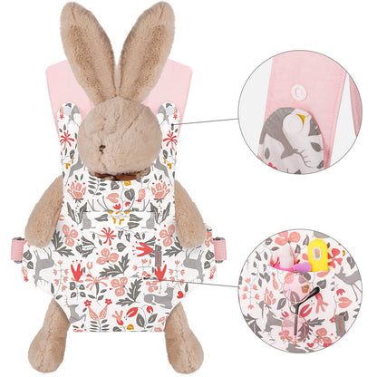 GAGAKU Puppentrage ab 3 Jahre Bauchtrage Babypuppen Zubehör Schultergurte Babytrage Puppe Kleinkind Puppentragetasche Stofftiertrage Kuscheltierträger - Rose - Kaninchengarten