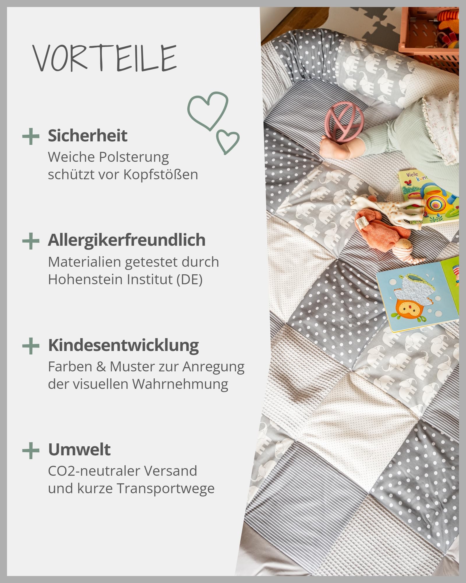 ULLENBOOM Krabbeldecke für Baby 80x80 cm, Outdoor-geeignet, 100% OEKO-TEX Materialien, Made in EU, Weich gepolstert, Eukalyptus - ideal als Spieldecke Baby - Meloni2