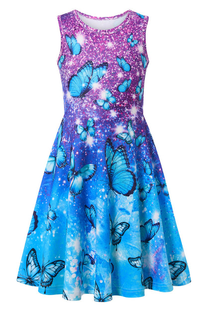 Mädchenkleid Schmetterling A-Linie Ärmelloses Sommerkleid Buntes Kleid 4-12 Jahre