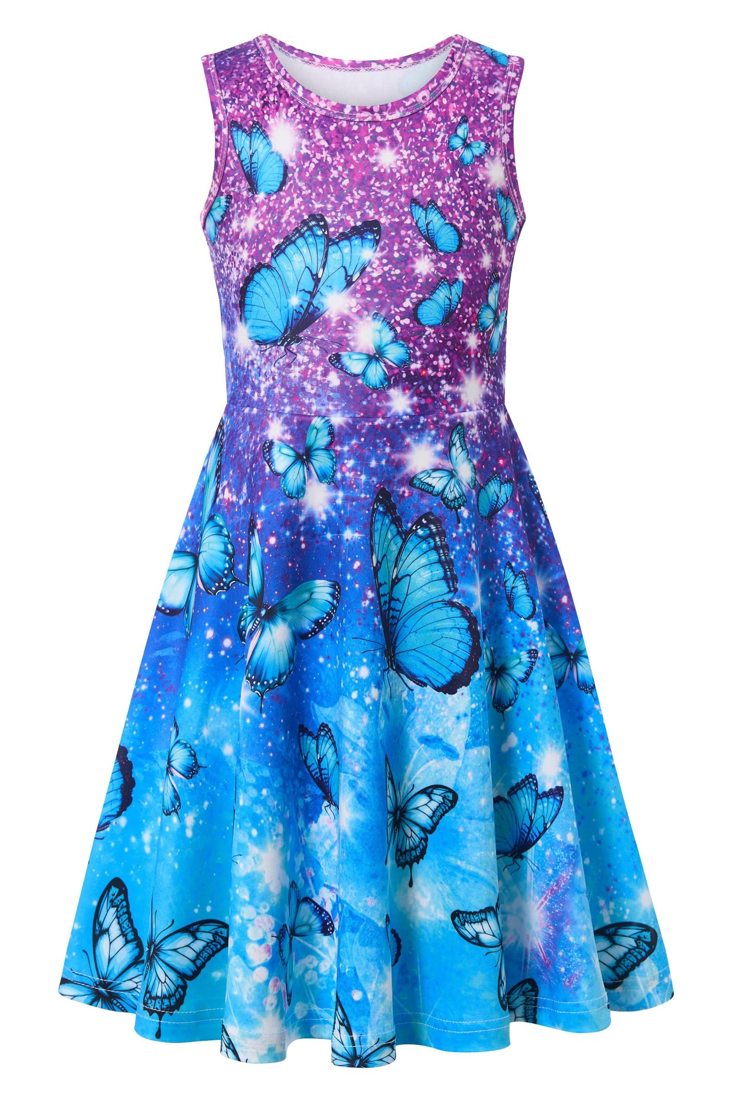 Mädchenkleid Schmetterling A-Linie Ärmelloses Sommerkleid Buntes Kleid 4-12 Jahre