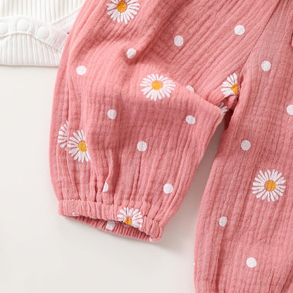 Geagodelia Baby Girl Clothes Baby Clothing Outfit Set Long Sleeve Bodysuit Romper + Daisy Pants + Headband Newborn Soft Baby Set 