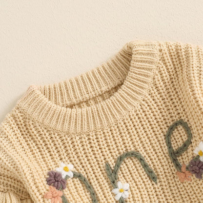 L&ieserram Baby Mädchen Jungen 1. Geburtstag Gestrickt Pullover Jumper Langarm Strickpullover Pulli Kleinkinder Kleidung Outfit Knitted Sweater 1 Jahr