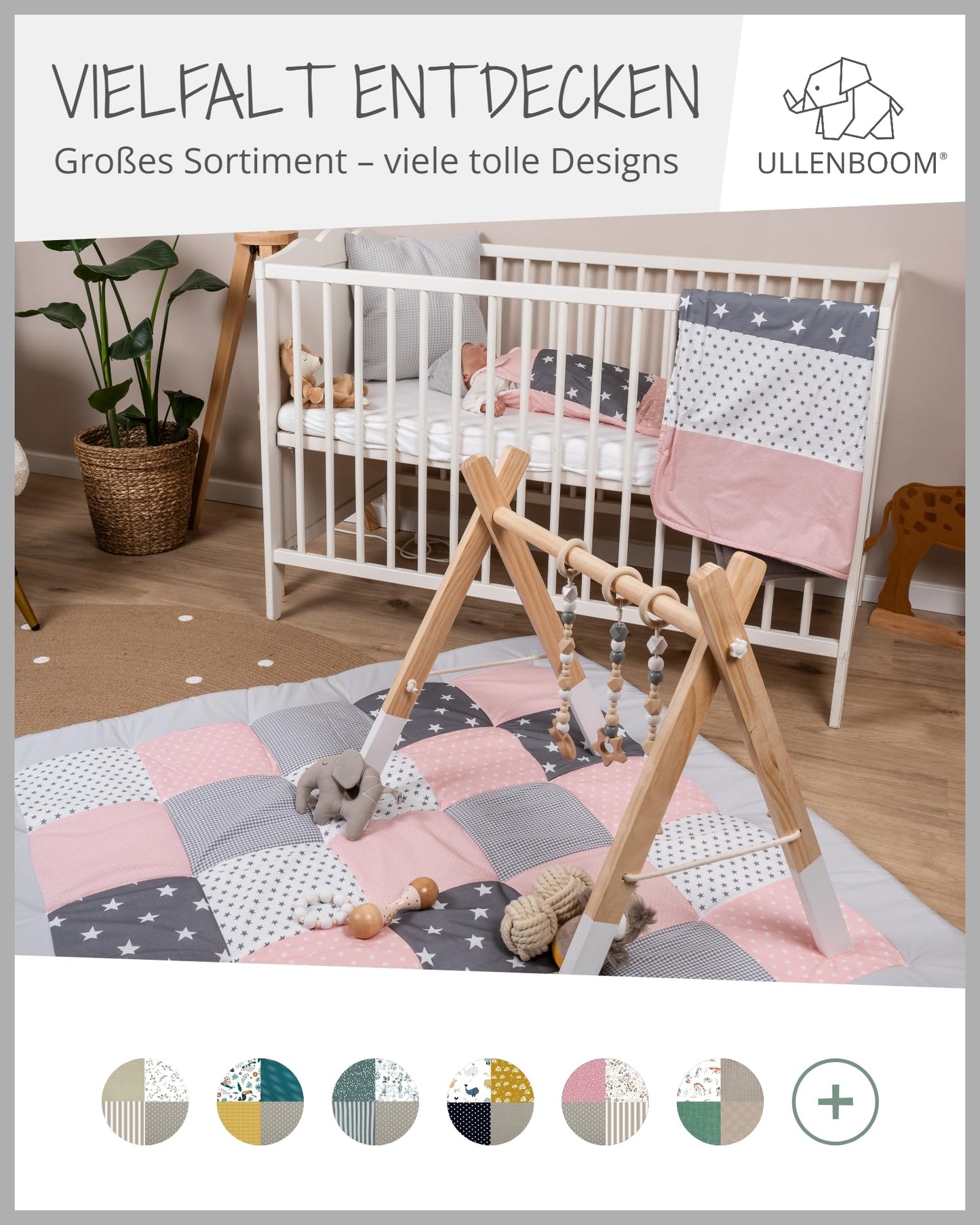 ULLENBOOM Krabbeldecke für Baby 80x80 cm, Outdoor-geeignet, 100% OEKO-TEX Materialien, Made in EU, Weich gepolstert, Eukalyptus - ideal als Spieldecke Baby - Meloni2