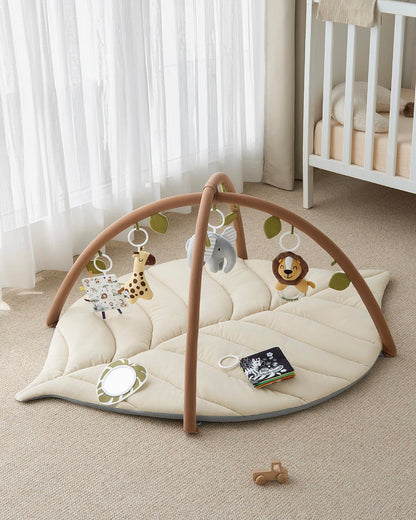 Blissful Diary Spielbogen Baby, Übergroßes Blattförmiges Spieldecke Baby Gym Activity Decke mit 6 Abnehmbare Spielzeuge, krabbeldecke Unverzichtbare Babygeschenke, Waldgrün