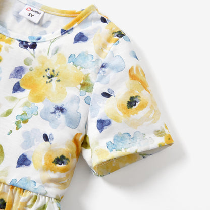 PATPAT Mädchen Kleid Set, Packung mit 3 Sommerkleider mit Kurzen Ärmeln und Rüschen in 3 verschiedenen Prints, Hochzeit Geburtstag Party Bankett Urlaub, Prinzessin Kleider für Mädchen 2-7 Jahre