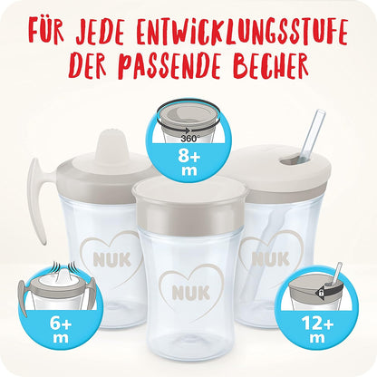 NUK Trainer Cup Trinklernbecher | auslaufsicherer Becher mit weichem Trinkschnabel & ergonomischen Griffen | 6+ Monate | 230 ml | BPA-frei | blaues Zebra, Kunststoff