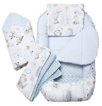 Medi Partners Babynestchen Babynest Set 100x60x15 Kuschelnest 5 teilig herausnehmbarer Einsatz Kokon Nestchen Babys Neugeborene 100% Baumwolle (REH mit Grauem Minky) - Meloni2