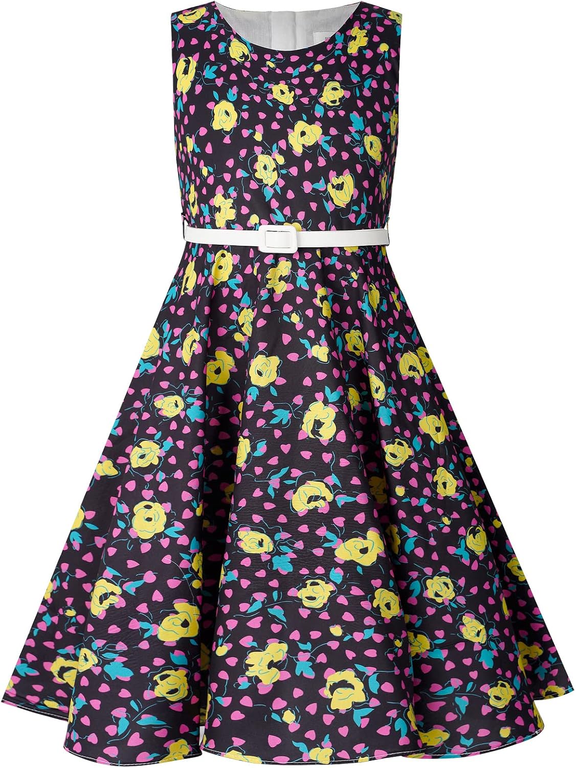 BONNY BILLY Mädchen Kleider Vintage Blumen Festlich Hochzeit Elegant Kinder Kleid mit Gürtel