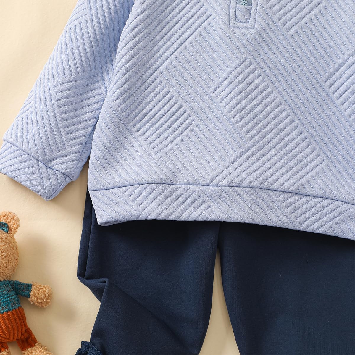 Kleinkind Baby Jungen Kleidung Outfits Langarm Turn-Down Kragen Plain / Checked Sweatshirt und Hose 2 Stück Herbst Winter Trainingsanzug Set