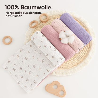 Bearmoss Moltontücher Baby 100% Baumwolle Weiche Spucktücher Baby,Atmungsaktiv und Extrem Saugfähig Musselin Tuch für Saugstark Mulltücher 4er 60x60cm (Brauner Druck)
