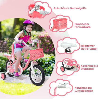 BODIOO 14 Zoll Kinderfahrrad Fahrrad für Mädchenmit und Jungen Stützrädern & verstellbarem Sattelfür Spielrad mit Korb & Klingel Fahrer von 94 bis 107 cm-Rosa - Meloni2