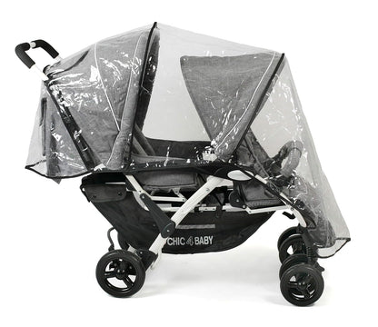 CHIC 4 BABY - Geschwisterwagen DUO mit Tragetasche und Regenschutz, Geschwisterkinderwagen für zwei Kinder, Zwillingswagen, Zwillingsbuggy, Tandemkinderwagen, Tandembuggy, Kinderwagen, Jeans grau