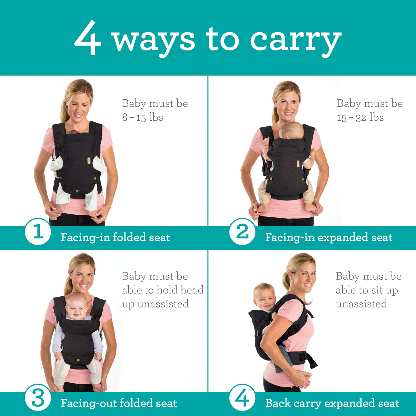 Infantino Flip Advanced 4-in-1 Babytrage, Ergonomisch, Umwandelbar, mit Blickrichtung Nach Innen und Außen, Vorne und Hinten Tragbar für Neugeborene bis Kleinkinder von 3,6-14,5 kg, Grau