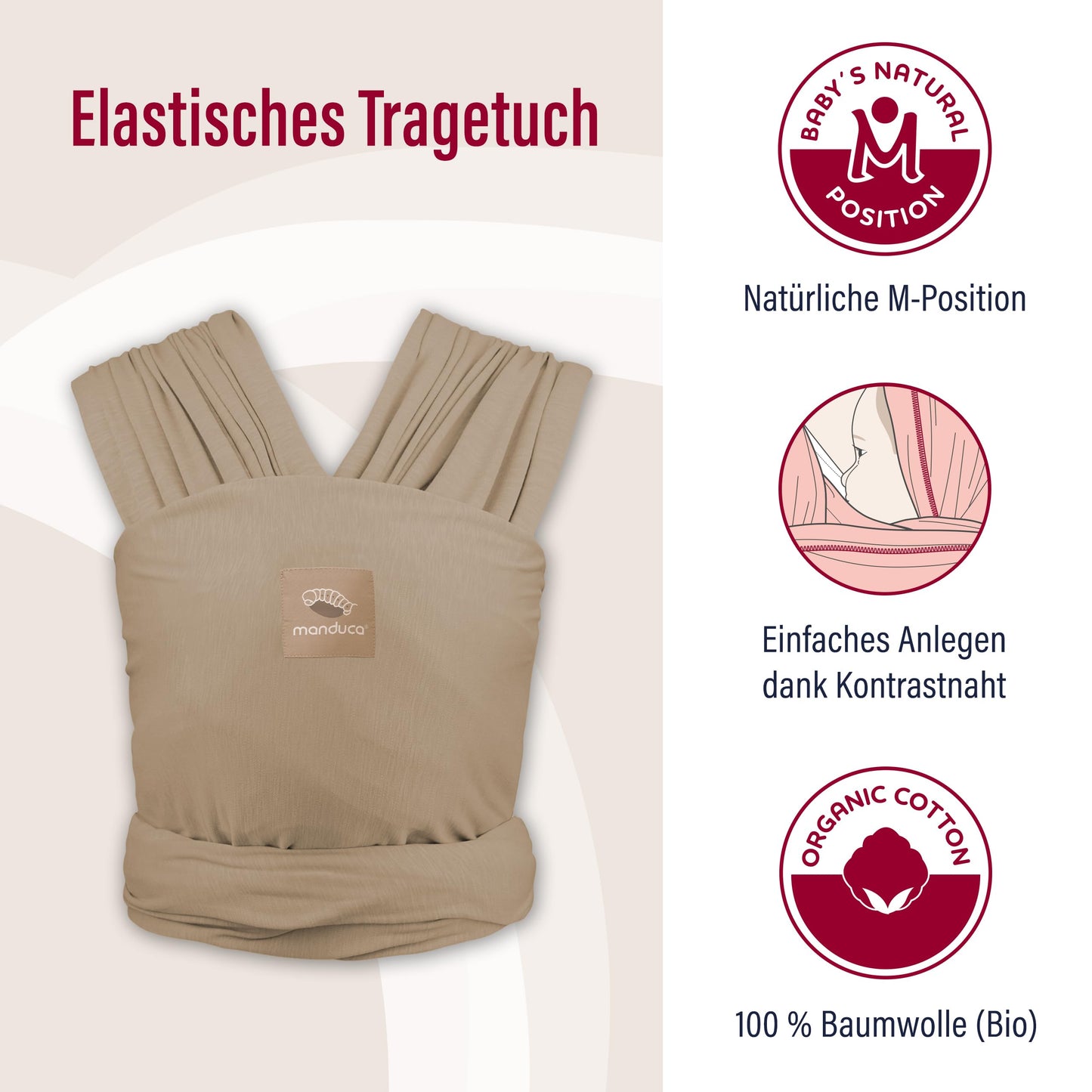 manduca Sling - Babytragetuch - Elastische Babytrage für Neugeborene von der Geburt bis zu 15 kg - Bio-Baumwolle - GOTS zertifiziert