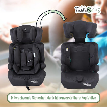 FableKids Kinderautositz 9-36 kg | 3-Punkt-Sicherheitsgurt | Autokindersitz ab 15 M. | Autositz für Kinder 76-150 cm | Kindersitz einstellbare Kopfstütze ECE R129/03 | Verstellbar | Schwarz - Meloni2