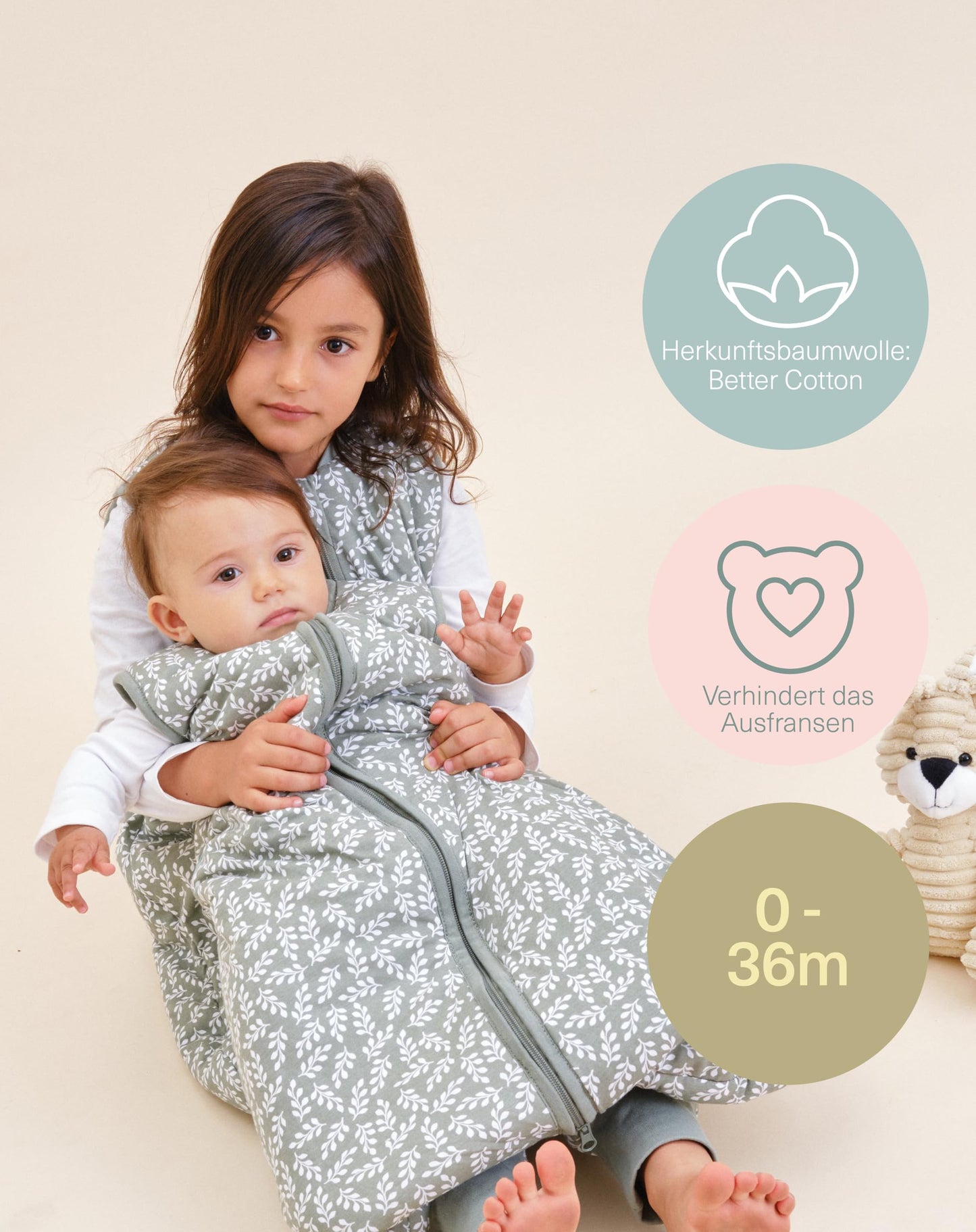 molis&co - Baby Sleeping Bag 2.5 TOG - All-Year Sleeping Bag - Baby Sleeping Bag Newborn - 100% Cotton (Oeko-Tex 100), Sleeveless Winter Sleeping Bag Padded - Premium Quality - Colima (70 cm)