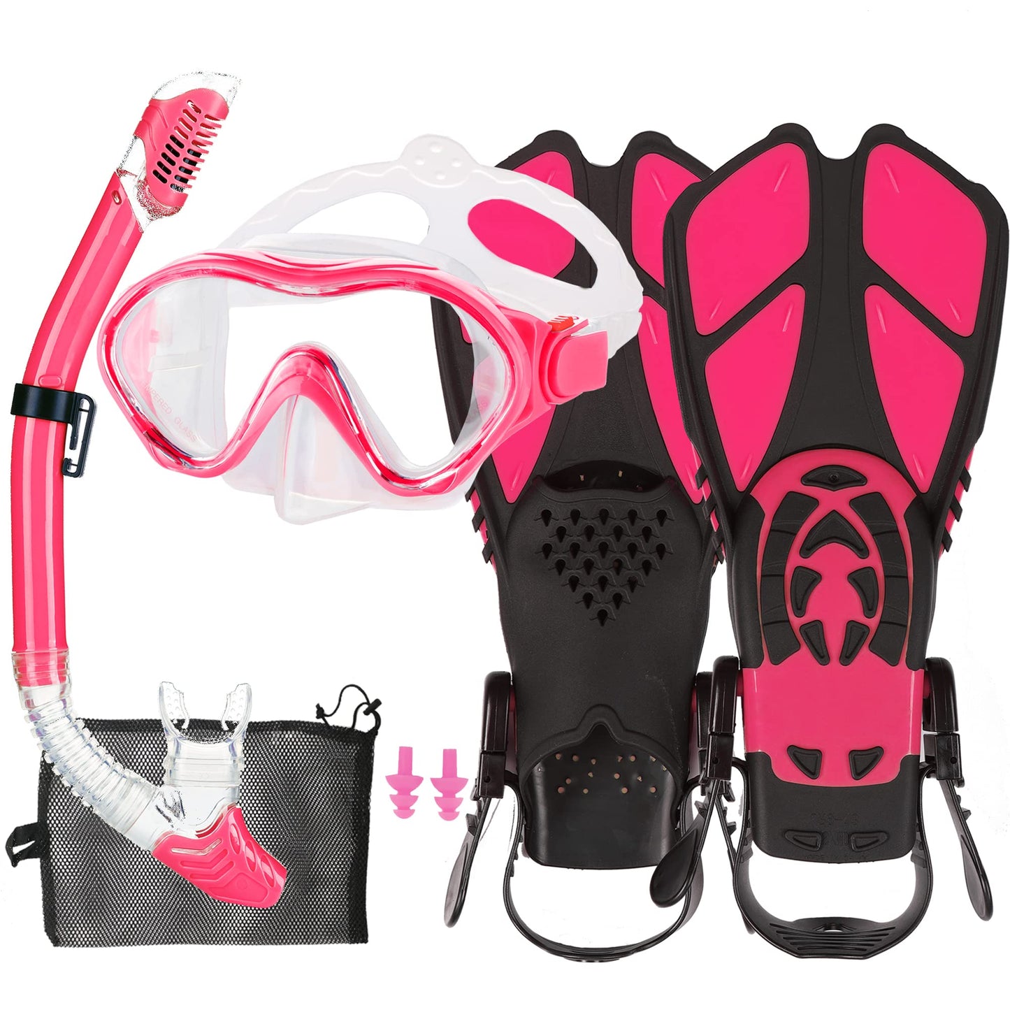 HH HHAO SPORT Children's snorkel set with fins, 180° panorama wide view diving goggles children, adjustable flippers, high-quality diving mask and dry top snorkel