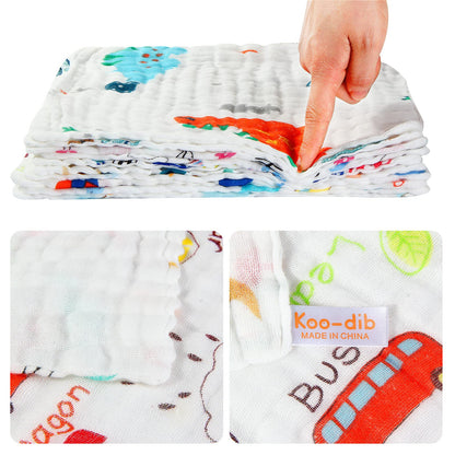 Koo-dib Baby Musselin Waschlappen Tuch Mullwindeln Spucktücher -Handtücher Weiche Neugeborene Gesichtstücher Saugfähig Junge Mädchen Sabberlätzchen 10 Stück 25x25 cm lätzchen