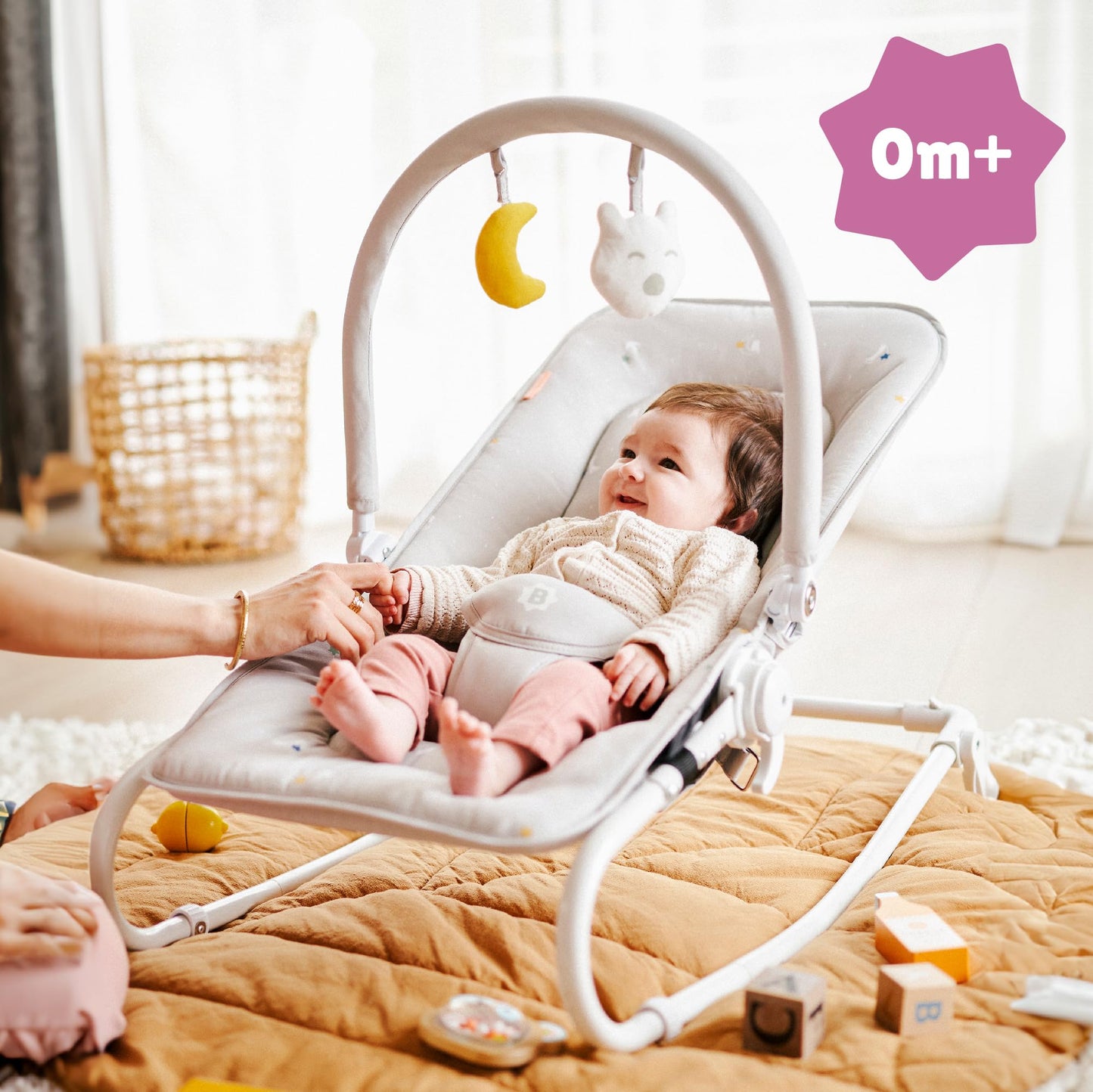 Badabulle Lichen foldable baby bouncer - Adjustable backrest - 3-point safety belt - Removable play arch 