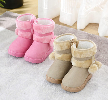 Children's Warm Lined Snow Boots, Girls' Winter Shoes, Baby Non-Slip Boots, Toddler Shoes, Soft Soles, Slip-On Boots