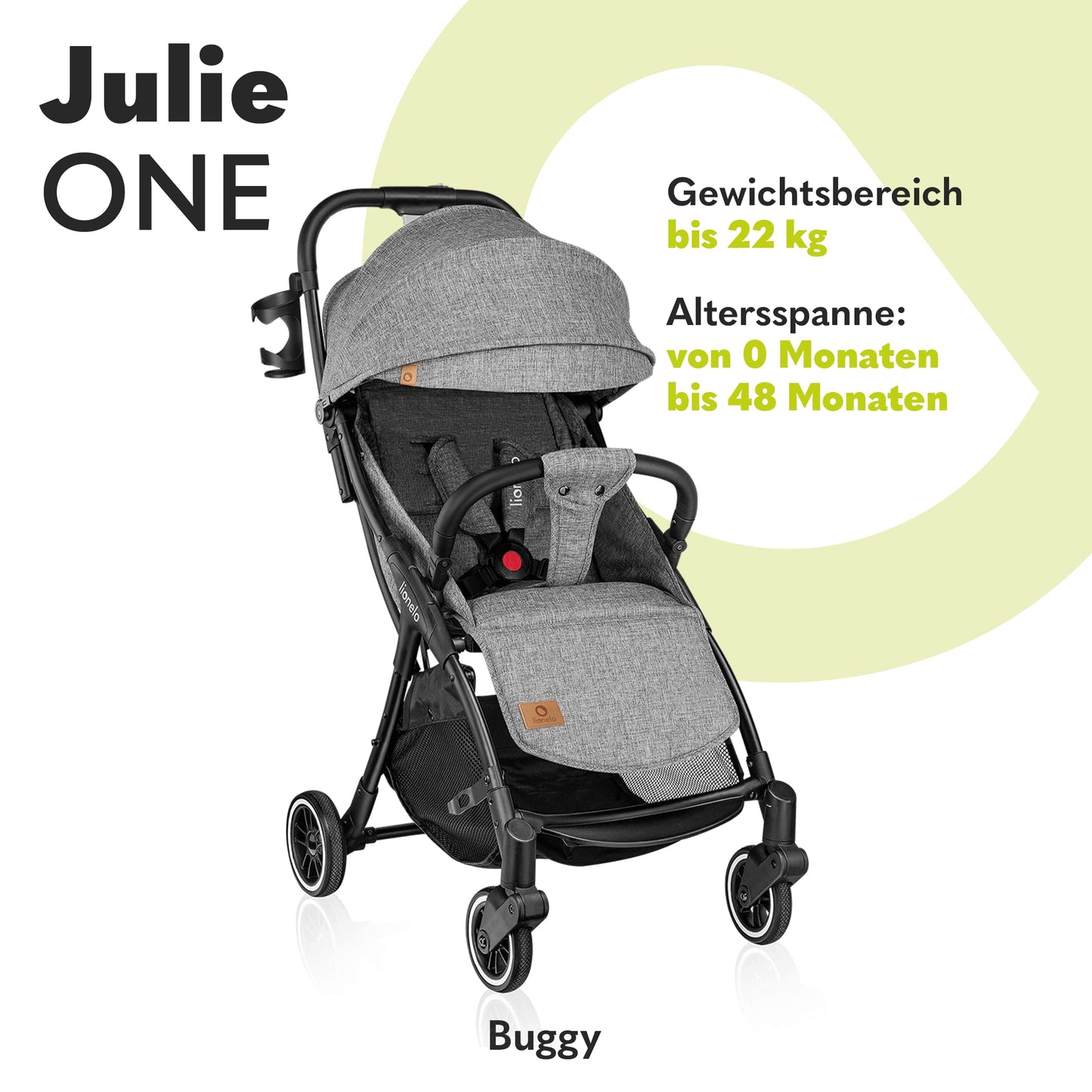 LIONELO Julie One Buggy Pushchair up to 22 kg, Adjustable Backrest and Footrest, Mosquito Net, Leg Warmer, Drink Holder and Transport Bag, Foldable