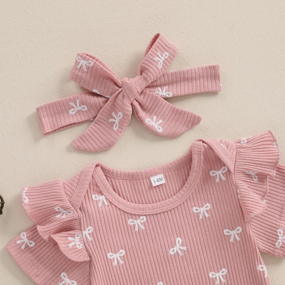3-teiliges Baby-Mädchen-Sommer-Kleidungsset Rüschen-Kurzarm-Strampler + Rüschen-Shorts + Stirnband Baby-Set Weiches Neugeborenes Ausgehen Outfit
