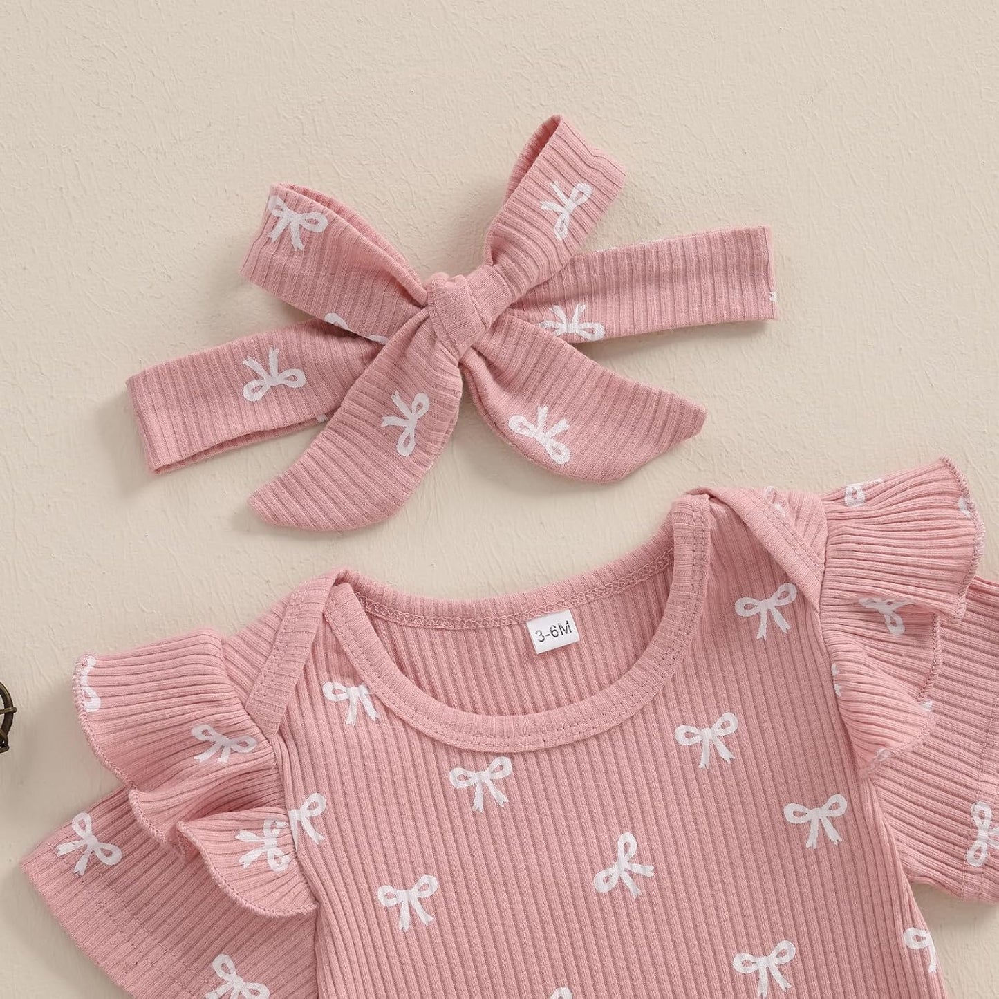 3tlg Baby Mädchen Sommer Kleidung Set Rüschen Kurzarm Strampler + Rüschen Shorts + Stirnband Babyset Weiche Neugeborene Ausgehen Outfit