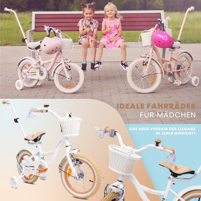 sun baby Mädchenfahrrad Flower Bike Radgröße zur Auswahl, mit Abnehmbarer Schubstange, Kinderfahrrad für Mädchen von 2 bis 6 Jahre
