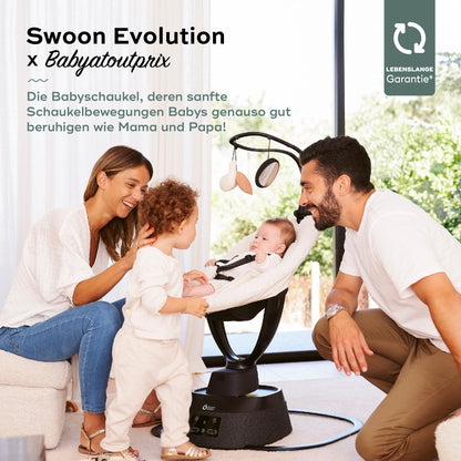 Babymoov Baby Swing Swoon Evolution Curl White - Electric Baby Rocker with 8 Rocking Movements, 360° Rotating Seat, 12 Melodies 