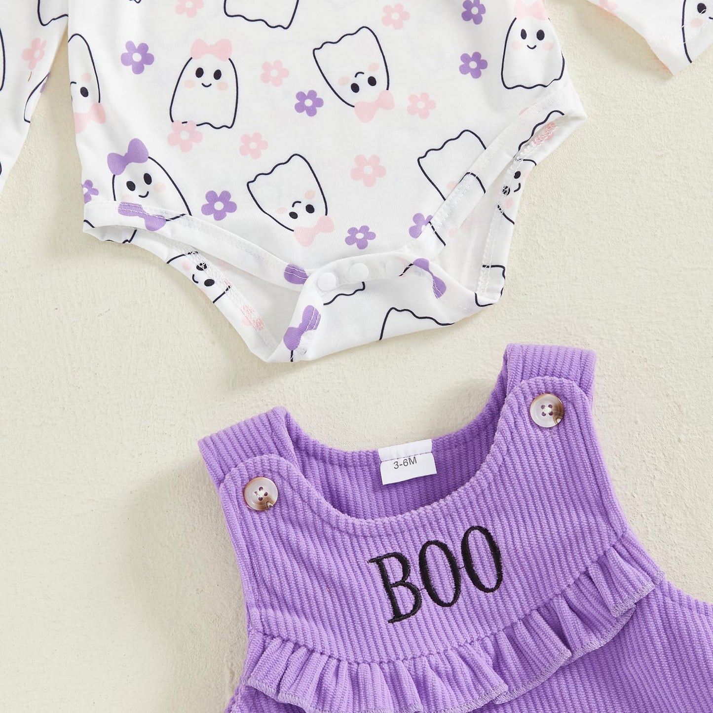 Geagodelia Baby Girl Halloween Clothing Outfit Pumpkin Ghost Baby Clothing Set Body Top + Jumpsuit Dress Newborn Soft Baby Set