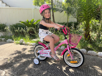 PROMETHEUS BICYCLES Kinderfahrrad ab 4 Jahren - Mädchenfahrrad 14 Zoll Kinder Fahrrad Mädchen Fahrrad Kinder mit Stützräder Rücktrittbremse in Rosa - Meloni2