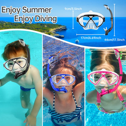 JEMULICE Taucherbrille Kinder, Schwimmbrille Kinder Schnorchelmaske für Jungen Mädchen, Tauchmaske mit Nasenabdeckung 180°Panorama HD Anti Nebel Anti-Leck Schwimmmaske für Kinder 4-16 Jahre