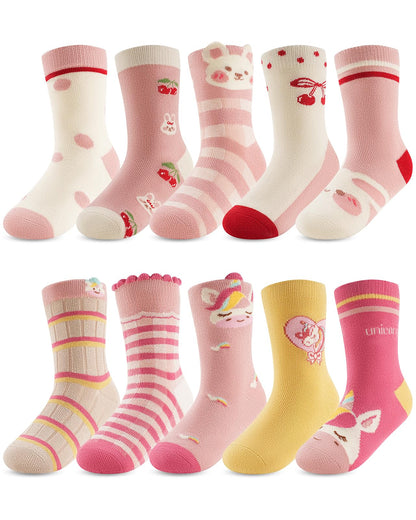 Kyopp 10 Paar Socken Kinder Mädchen und Jungen Funny Socken Lustig Animals Cotton Socken Crew Socks Winter/Sommer