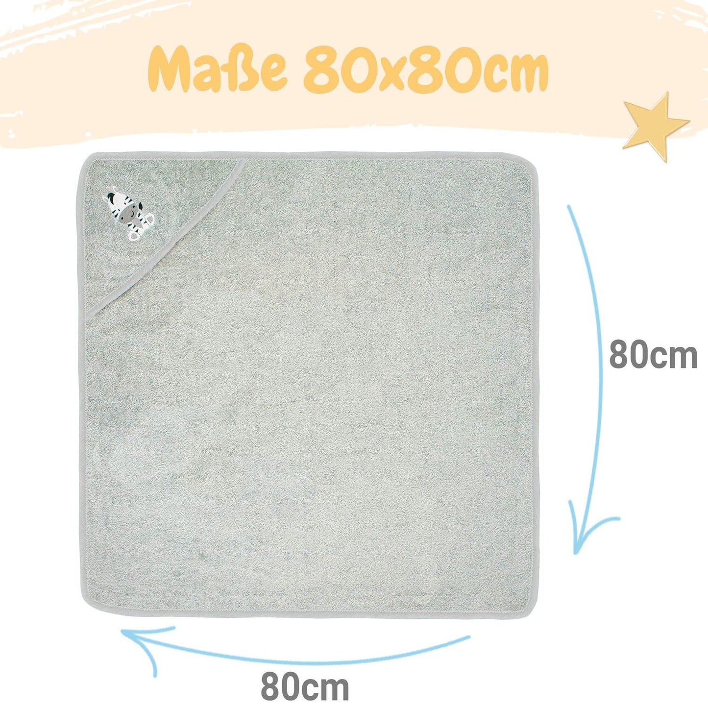 Babykajo Baby-Kapuzenhandtuch-Set mit 2 Waschlappen, Öko-Tex Standard 100 zertifiziert, weiches Frottee-Babyhandtuch mit Kapuze, 80 x 80 cm