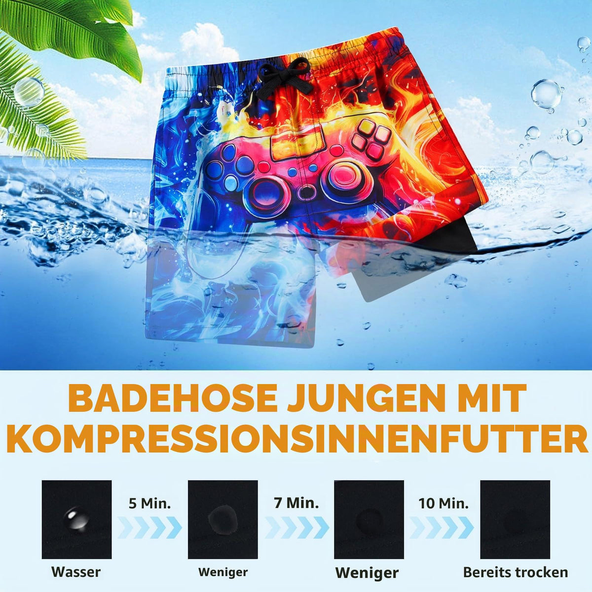 Fanient Badehose Jungen Schwimmshorts - 2 in 1 Badeshorts mit Kompression Liner für optimalen Komfort