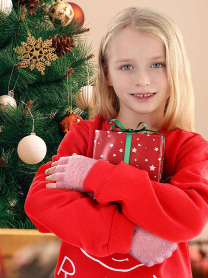 Geyoga 3er Pack Fingerlose Handschuhe mit Klappe Damen Winter Halbfinger Fäustlinge Handschuhe für Kinder